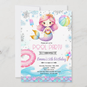 Winter pool mermaid party invitation