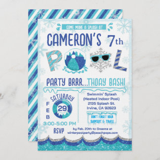 Winter Pool Party Birthday Snow Swimming Pool Invitation