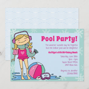 Winter Pool Party Blonde Girl Indoor Swimming Invitation