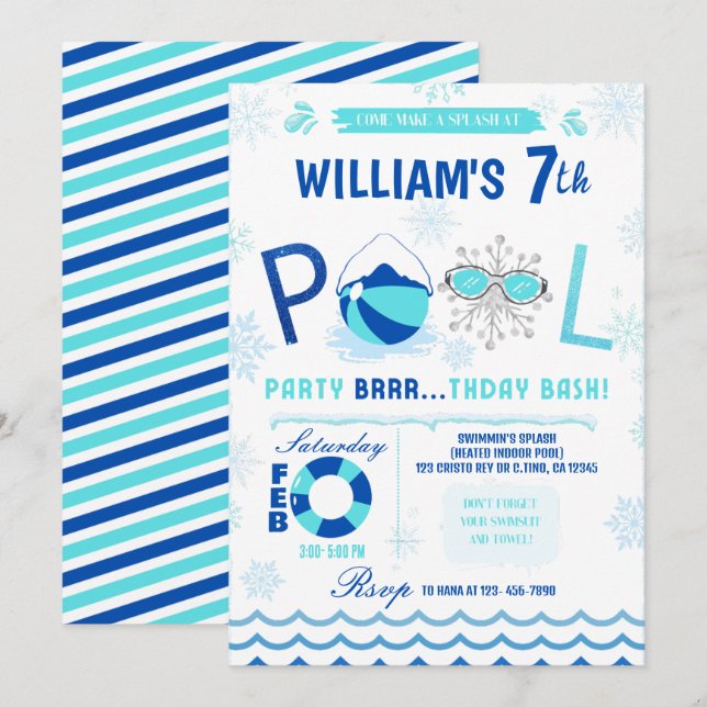 Winter Pool Party | Swimming Birthday Invitation (Front/Back)