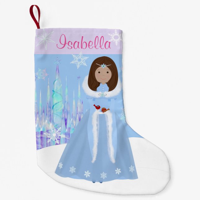Winter Princess With Dark Brown Hair Small Christmas Stocking (Front)