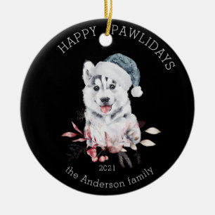 winter puppy happy pawlidays photo ceramic ornamen ornament