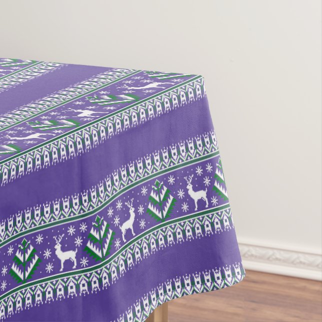 Winter Purple and Green Christmas Fair Isle Tablecloth (In Situ)