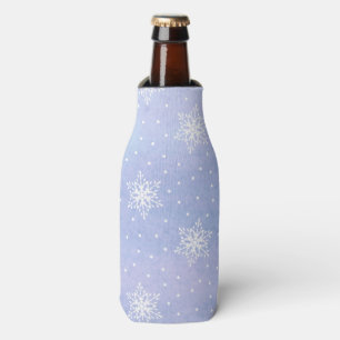 Winter Purple Blue Sky White Snowflakes Polka Dots Bottle Cooler