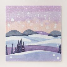 Winter Purple Hills Watercolor