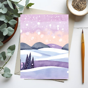Winter Purple Hills Watercolor Postcard