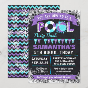 Winter Purple Pool birthday party bash Invitation