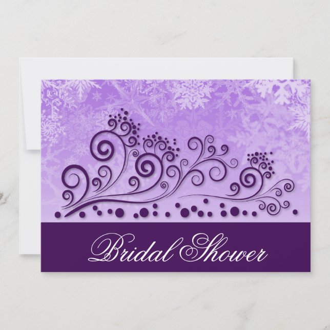 Winter Purple Snowflake Bridal Shower Invitations (Front)