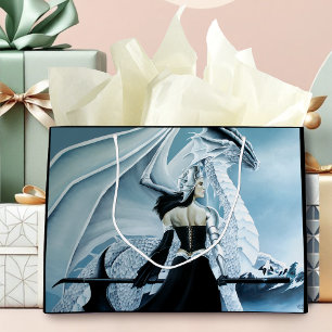 Winter Queen White Dragon Fantasy Large Gift Bag