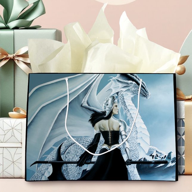 Winter Queen White Dragon Fantasy Large Gift Bag (Creator Uploaded)