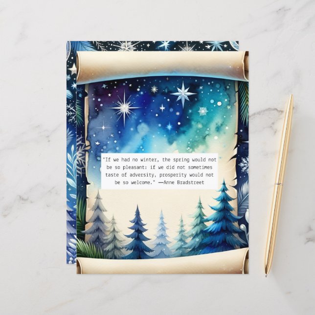 Winter Quote Blue Scrapbook Paper (Front/Back In Situ)
