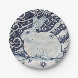 Winter Rabbit Blue & White Delft Dedham Paper Plate