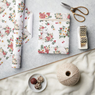 Winter Rabbit Floral   Birthday Party Wrapping Paper