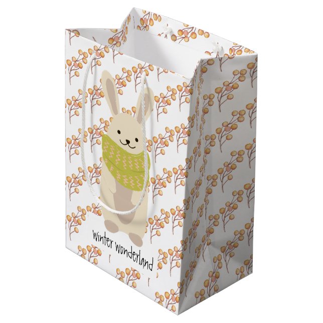 Winter Rabbit With His Striped Scarf Medium Gift Bag (Back Angled)