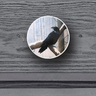 Winter Raven Forest Ceramic Knob