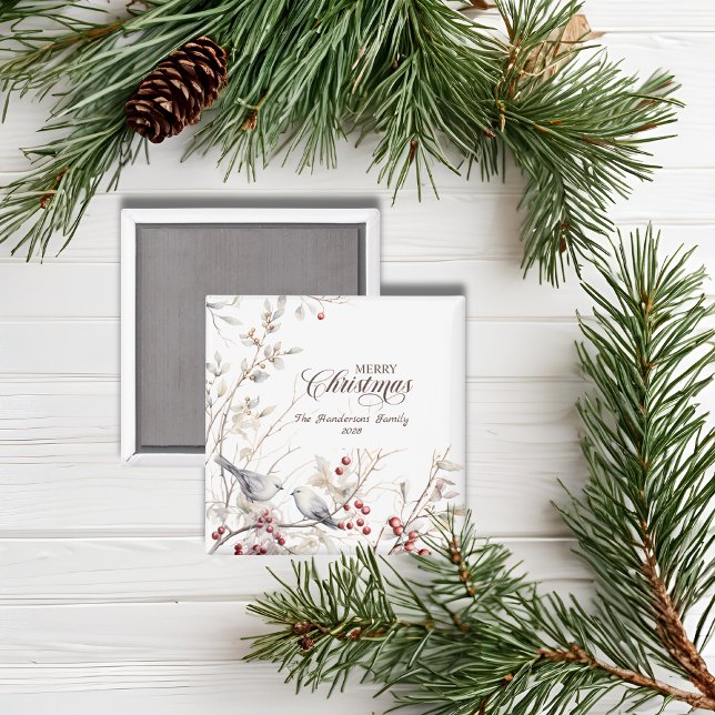 Winter Red Berries Birds Merry Christmas Magnet (Creator Uploaded)