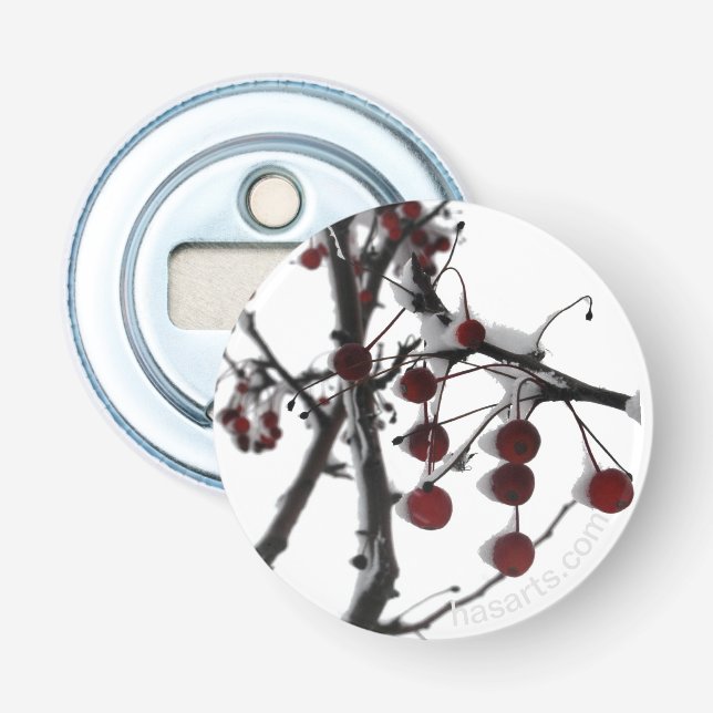 Winter Red Berries Bottle Opener (Front)