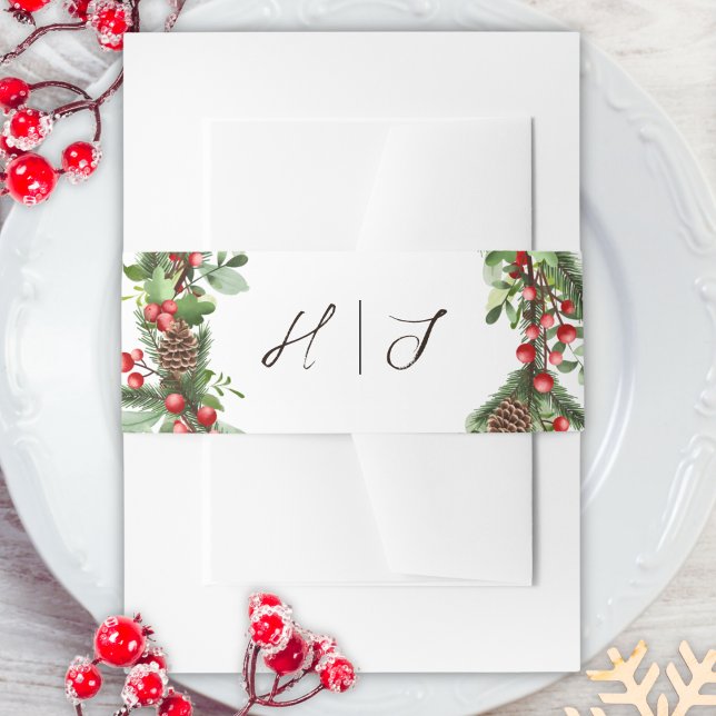 Winter Red Berries Christmas Invitation Belly Band (Creator Uploaded)