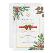 Winter Red Berries Christmas Wedding invitations. 