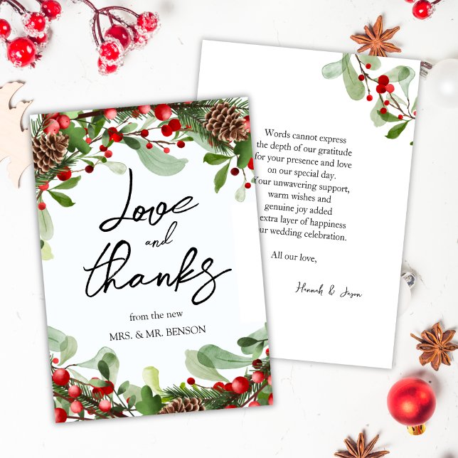 Winter Red Berries Christmas Wedding Thank You Card (Creator Uploaded)