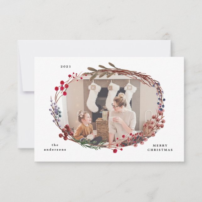 winter red berries photo merry christmas card (Front)