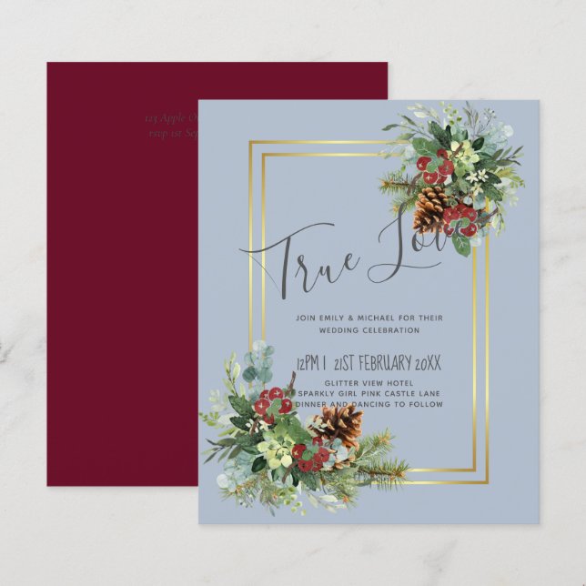 Winter Red Berries Pine Cones Wedding (Front/Back)