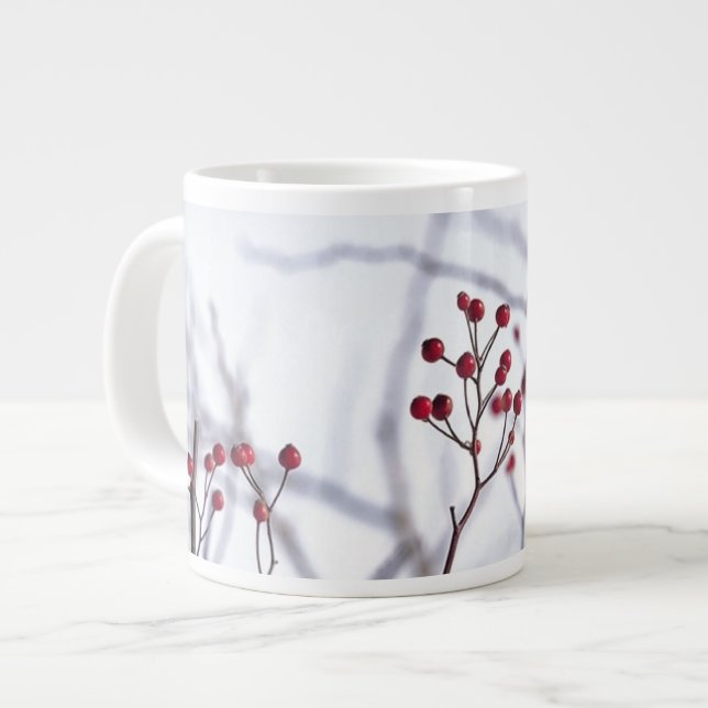 Winter Red Berries White Snow Large Coffee Mug (Front Left)