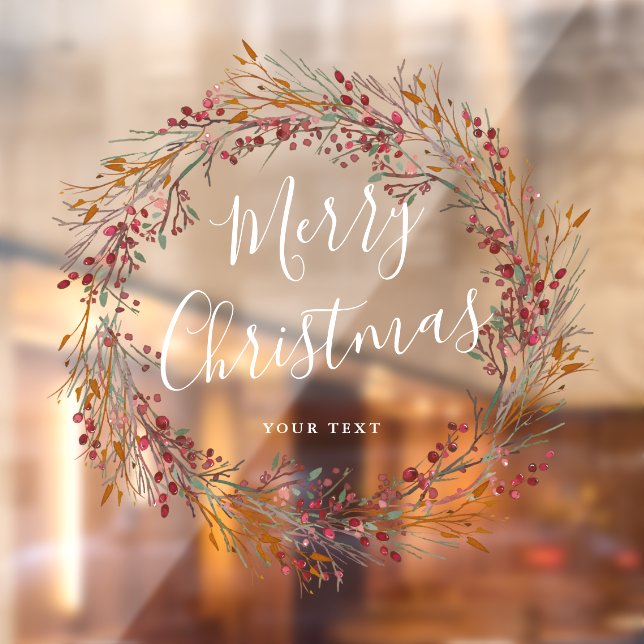 Winter Red Berry Wreath Merry Christmas Window Cling (Sheet 2)