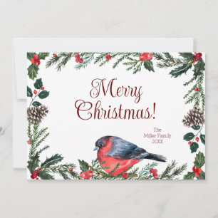 Winter Red Bird Botanical Christmas Holiday Card