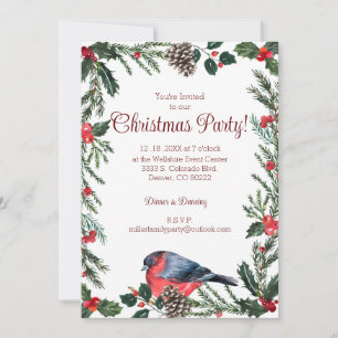 Winter Red Bird Botanical Christmas Party Invitation