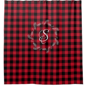 Winter Red Buffalo Check Plaid Wreath Monogram Sho