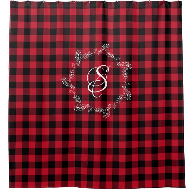 Winter Red Buffalo Check Plaid Wreath Monogram Sho (Front)