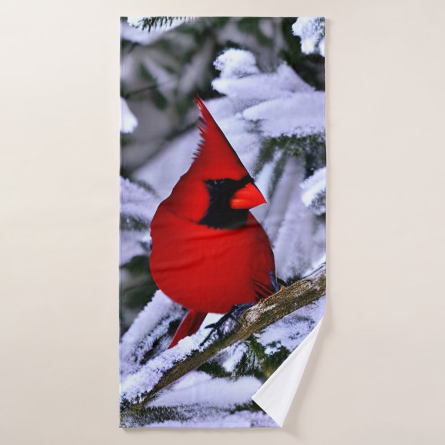 Winter Red Cardinal Bath Towel (Bath Towel)