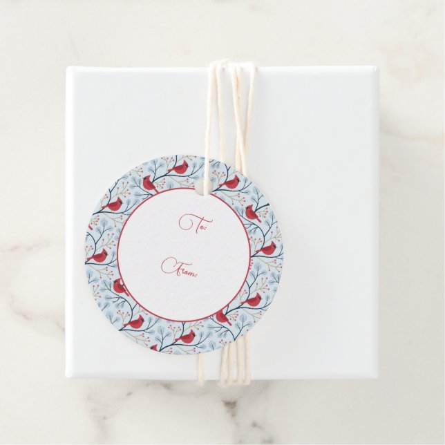 Winter Red Cardinal Bird Favour Tags (In Situ)