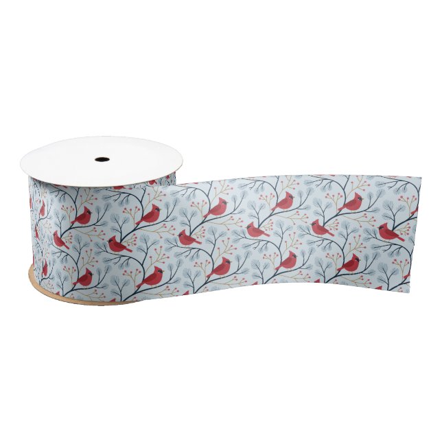 Winter Red Cardinal Bird Satin Ribbon (Spool)