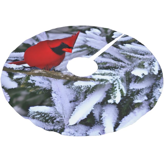 Winter Red Cardinal Brushed Polyester Tree Skirt (Angled)