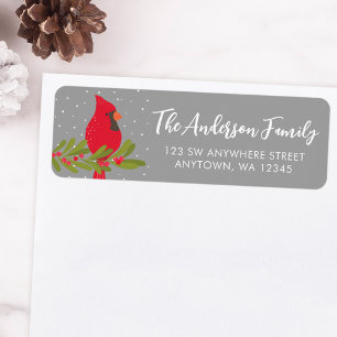 Winter Red Cardinal Gray Christmas Return Address