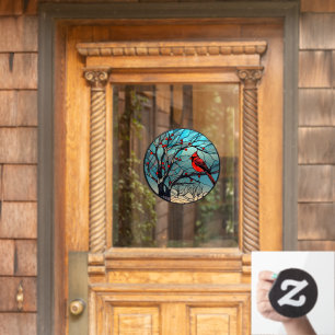 Winter Red Cardinal Perched Faux Stain Glass Window Cling