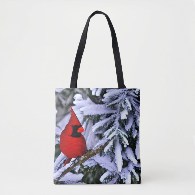 Winter Red Cardinal Tote Bag (Front)