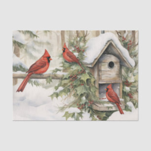 Winter Red Cardinals Birdhouse Ivy and Berries Tissue Paper