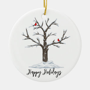 Winter Red Cardinals on Snowy Tree  Ceramic Ornament