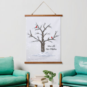 Winter Red Cardinals on Snowy Tree Hanging Tapestry