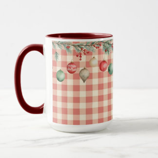 Winter Red Christmas gingham with ornaments Mug