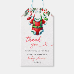 Winter Red Christmas Santa Baby Shower Thank You Gift Tags