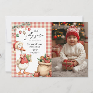 Winter Red Christmas Silly Goose  1st birthday Invitation