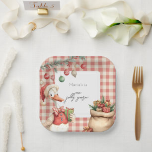 Winter Red Christmas Silly Goose  1st birthday Paper Plate