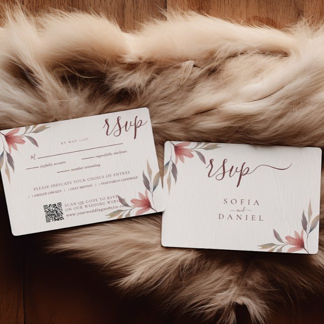 Winter Red Flower Watercolor Wedding  RSVP Card (Creator Uploaded)