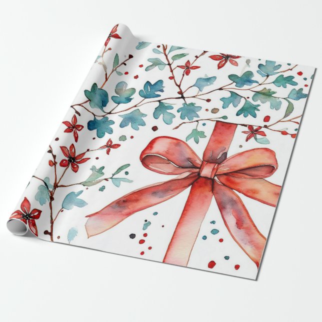 Winter Red Glow Ornament Wrap Wrapping Paper (Unrolled)