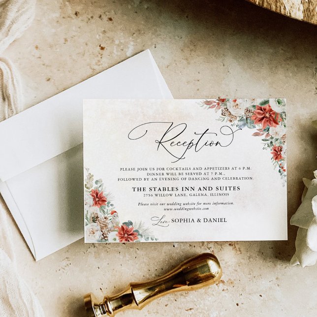 Winter Red Green Pinecone Wedding Reception Card (Creator Uploaded)