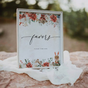 Winter Red Greenery Pinecone Favours Sign